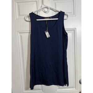 Repeat Cashmere Navy Silk Shirt Sleeveless Tank Top NWT Size 40 Medium Luxury